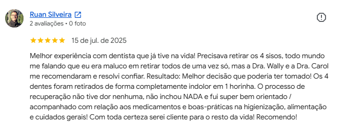 Avaliação de paciente que fez a extração dos 4 sisos de uma vez na Clínica Ástre
